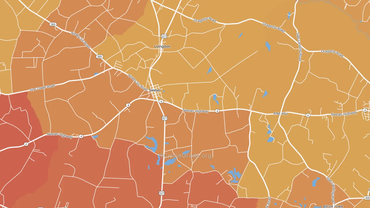 Neeses, SC Map of Vehicle Theft Rates