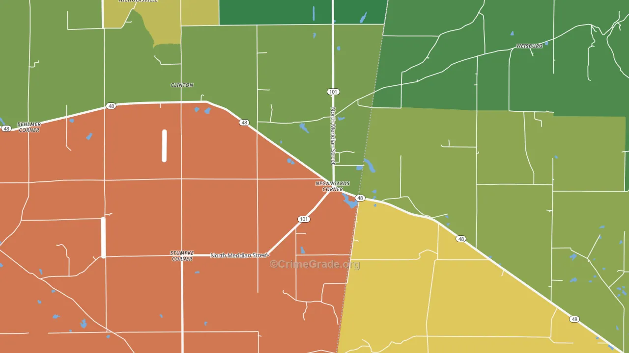 Negangards Corner, IN Map of Vehicle Theft Rates