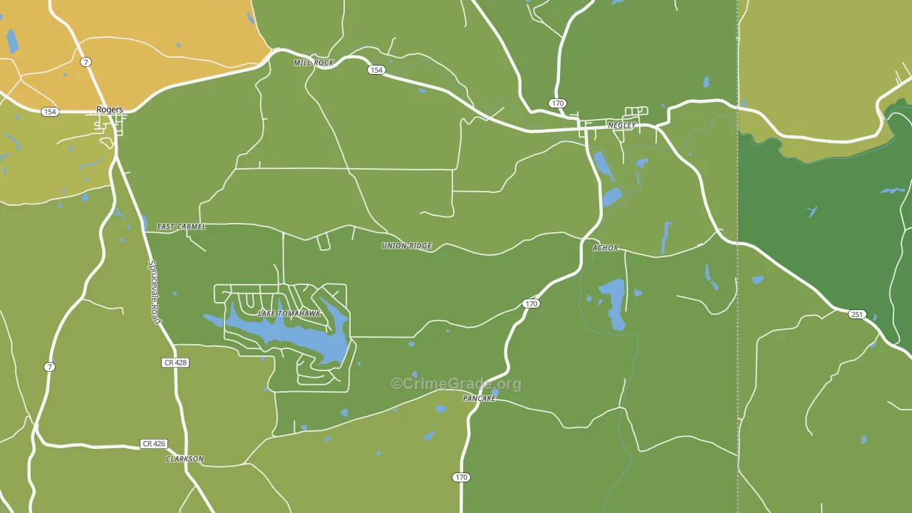 Negley, OH Map of Vehicle Theft Rates