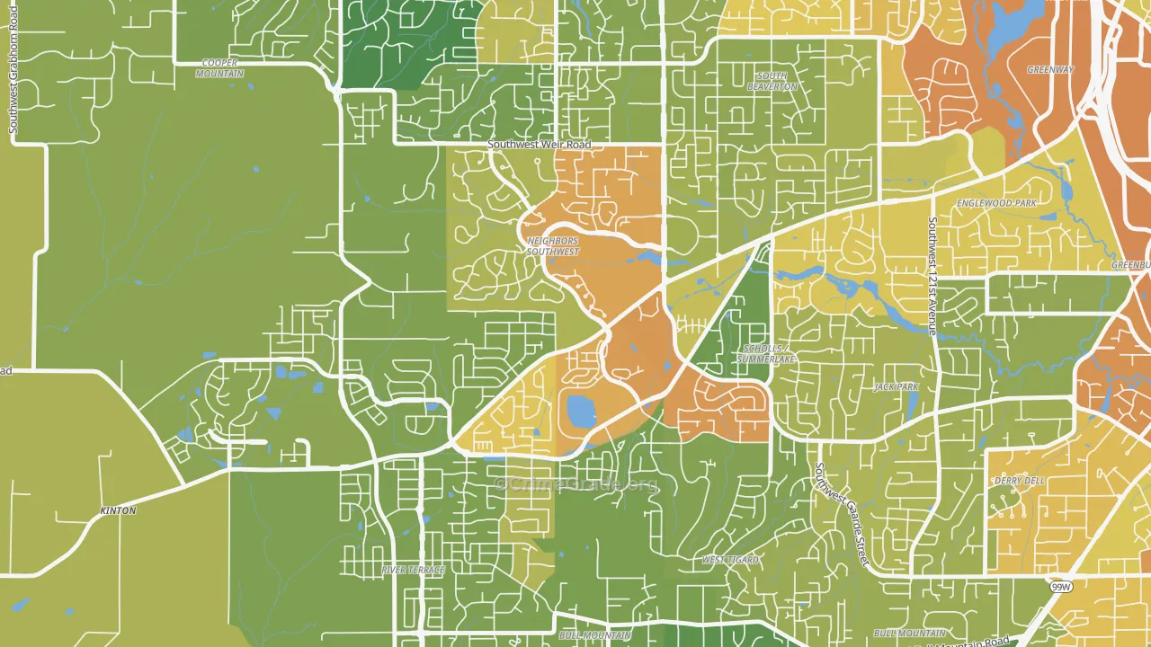 Neighbors Southwest, Beaverton, OR Map of Vehicle Theft Rates
