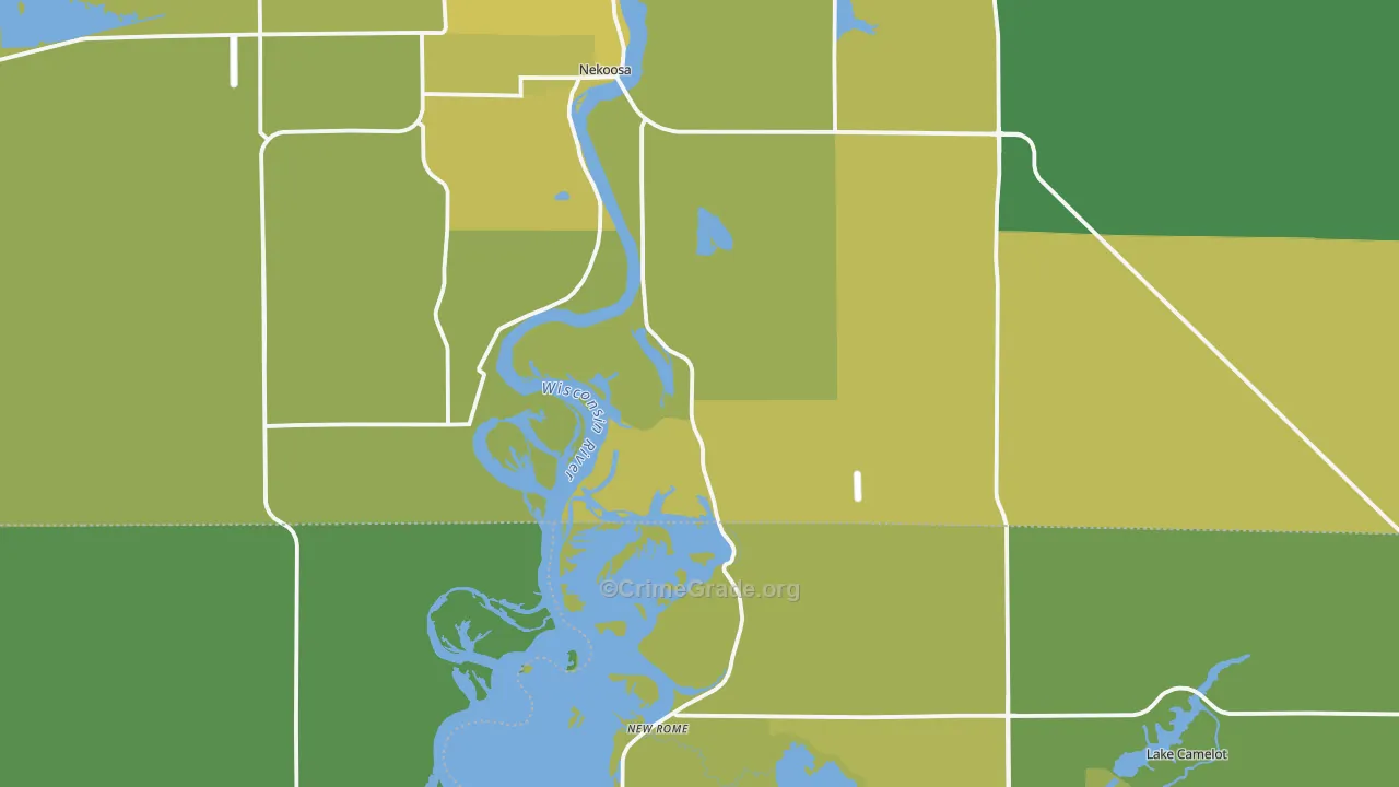 Nekoosa, WI Map of Vehicle Theft Rates