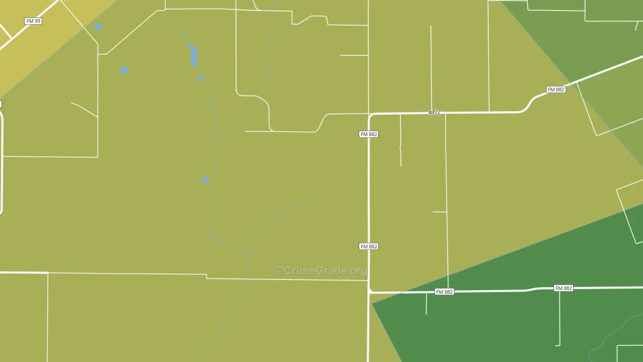 Nell, TX Map of Vehicle Theft Rates