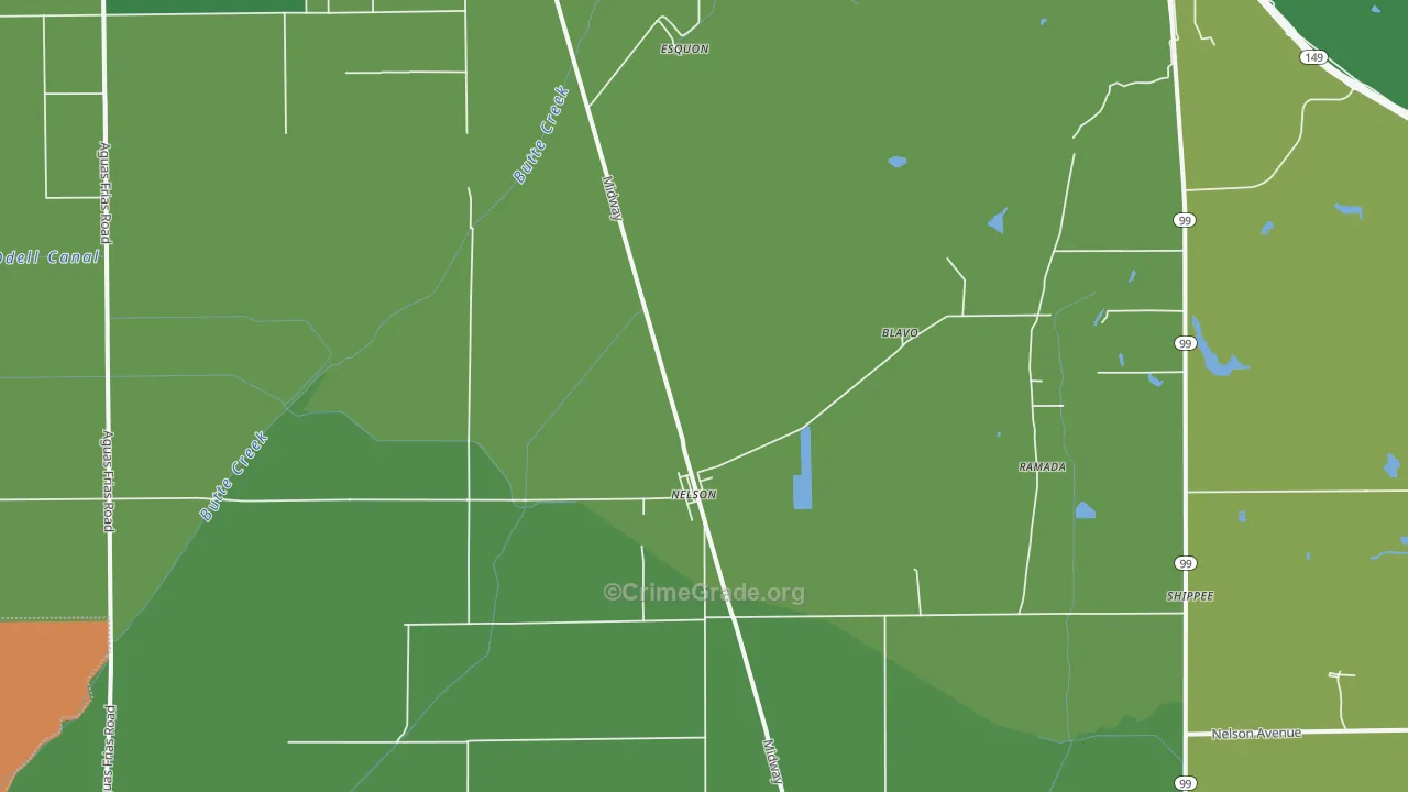 Nelson, CA Map of Vehicle Theft Rates