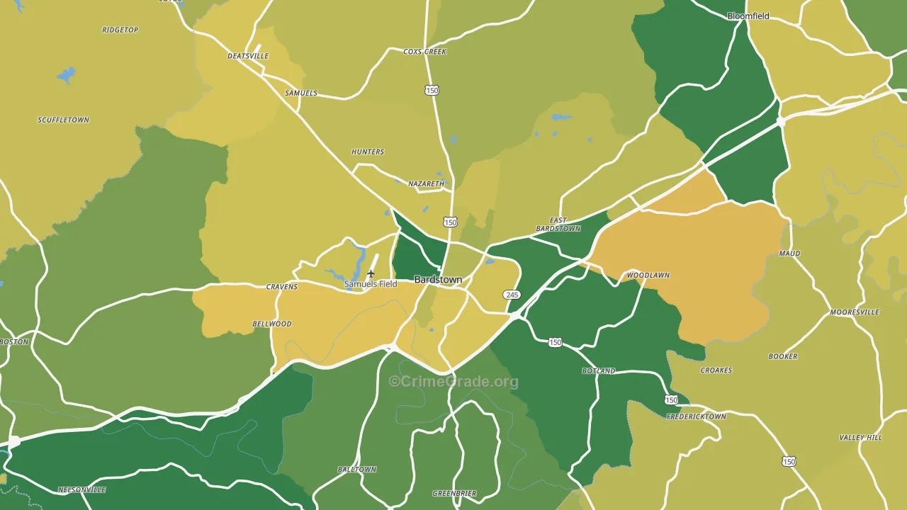 Nelson County, KY Map of Vehicle Theft Rates