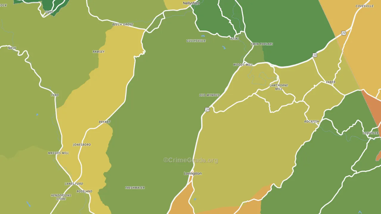 Nelson County, VA Map of Vehicle Theft Rates