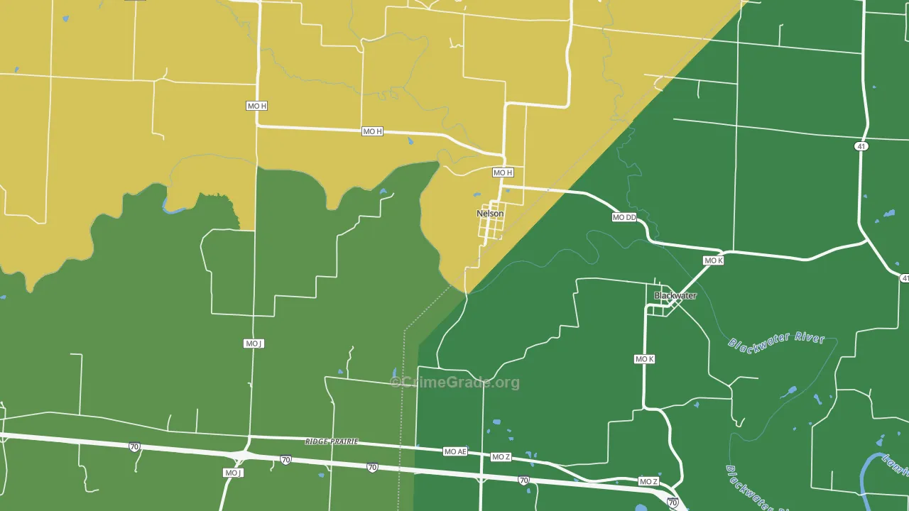 Nelson, MO Map of Vehicle Theft Rates