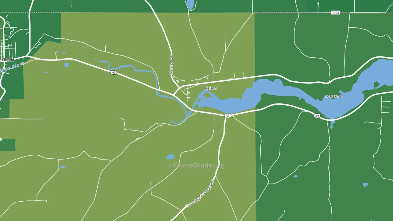 Nelson, PA Map of Vehicle Theft Rates