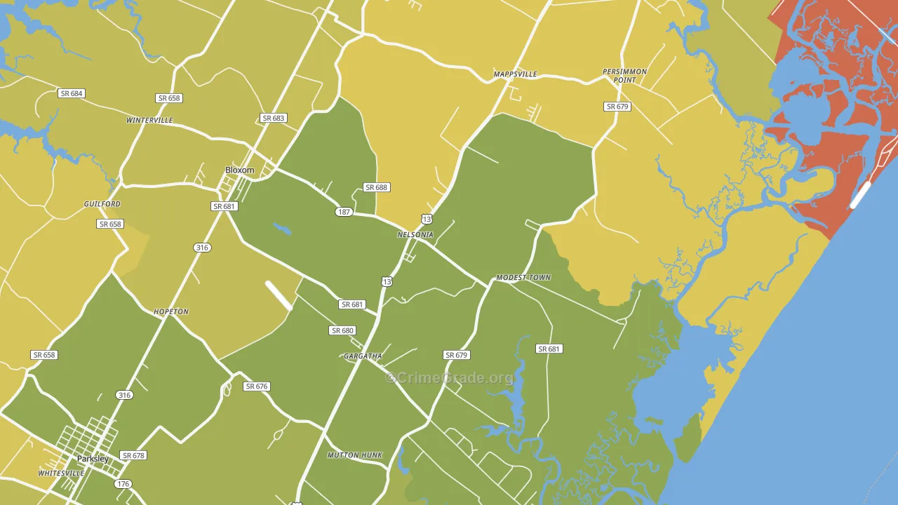 Nelsonia, VA Map of Vehicle Theft Rates