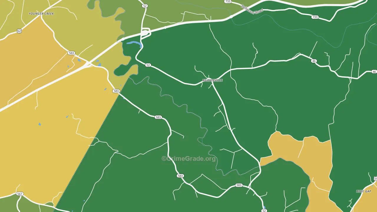 Nelsonville, KY Map of Vehicle Theft Rates
