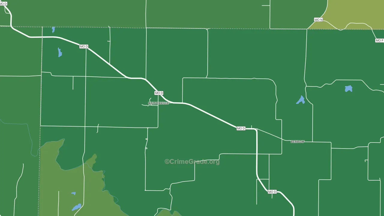 Nelsonville, MO Map of Vehicle Theft Rates