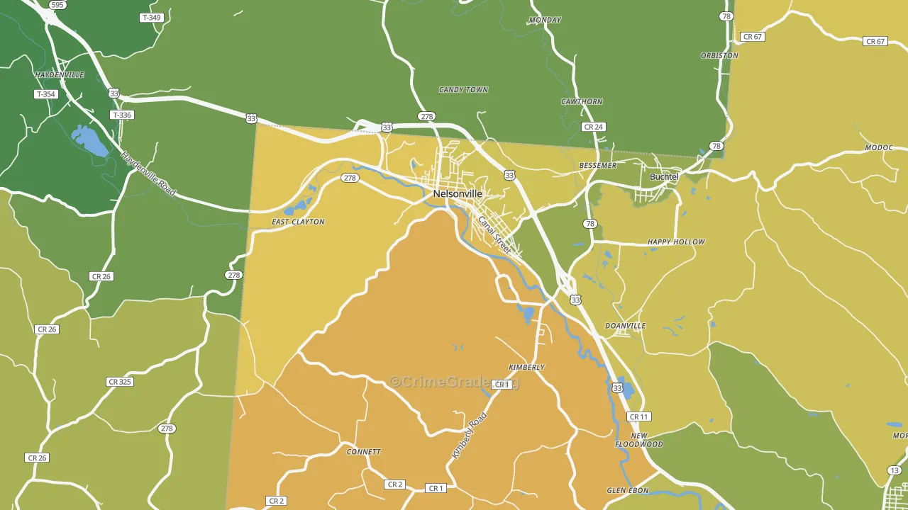 Nelsonville, OH Map of Vehicle Theft Rates