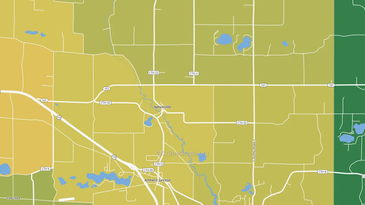 Nelsonville, WI Map of Vehicle Theft Rates