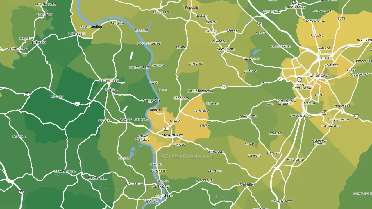 Nemacolin, PA Map of Vehicle Theft Rates