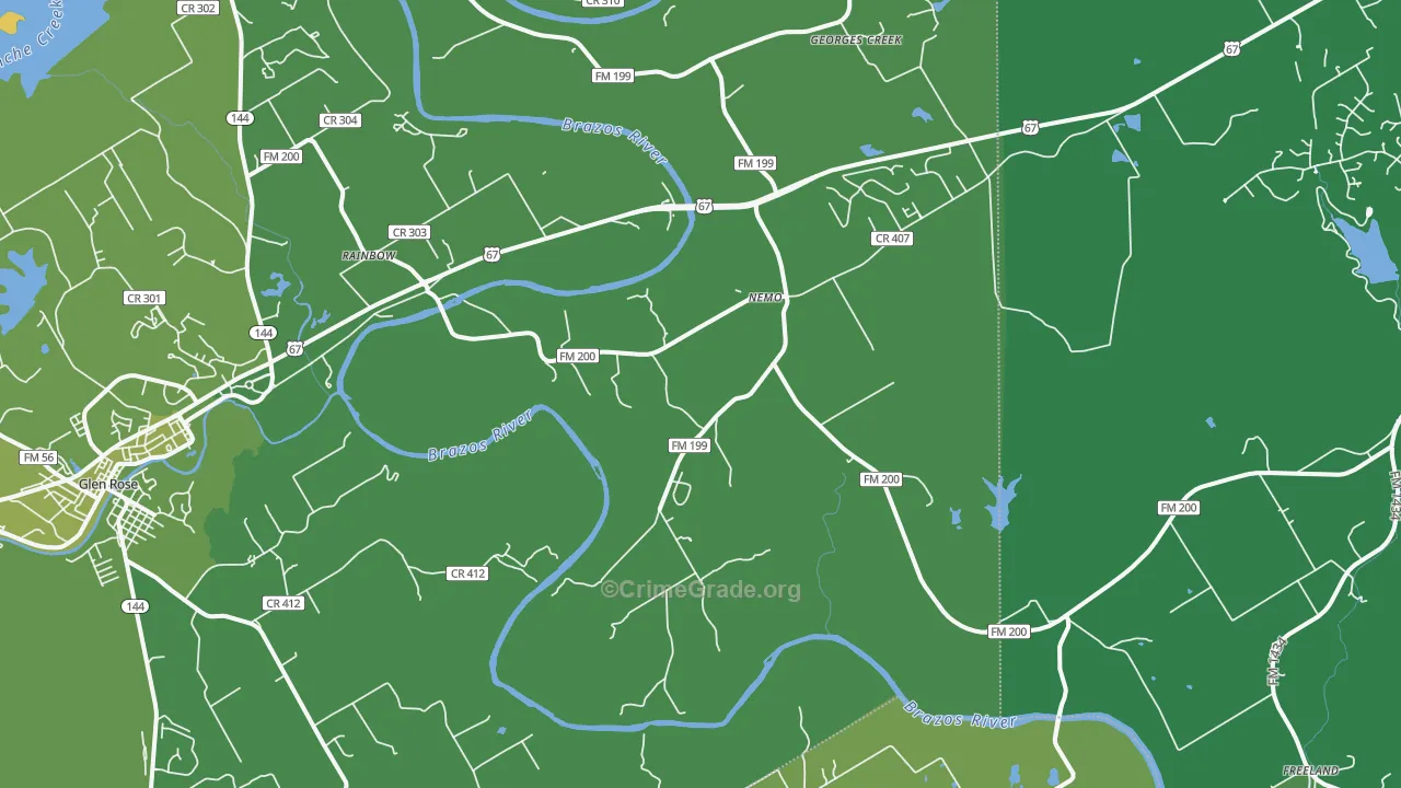 Nemo, TX Map of Vehicle Theft Rates