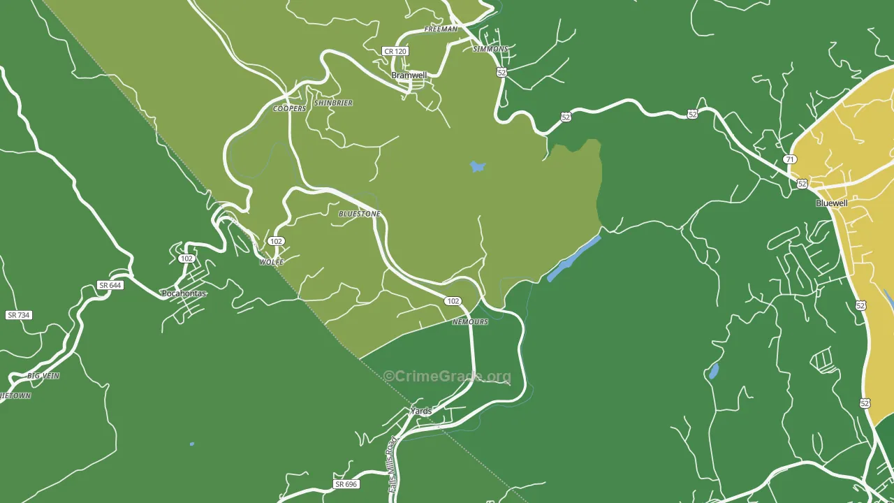 Nemours, WV Map of Vehicle Theft Rates