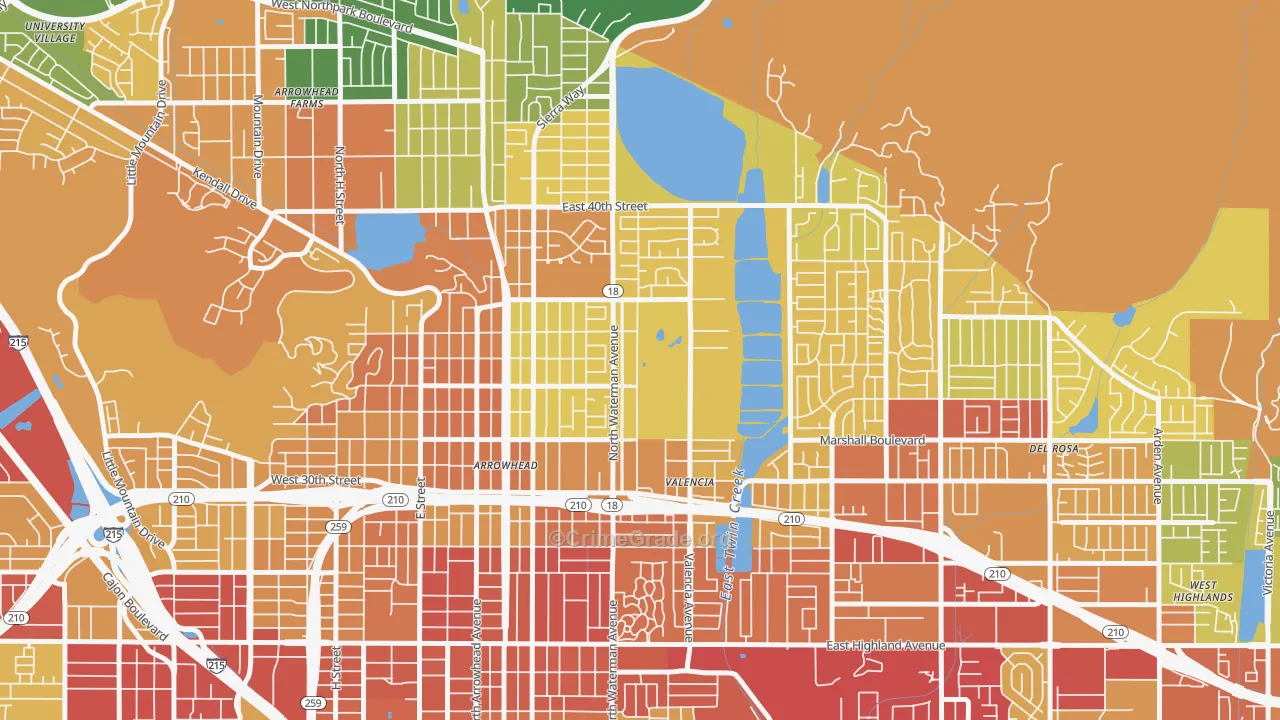 Nena, San Bernardino, CA Map of Vehicle Theft Rates