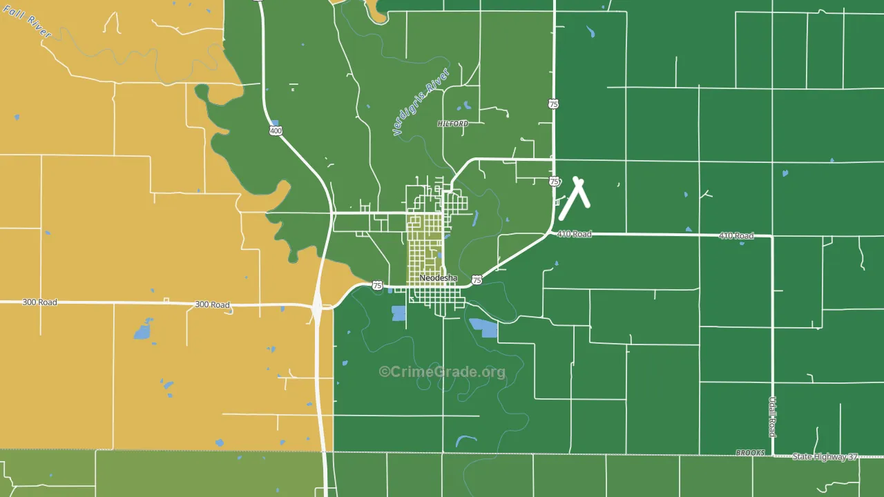 Neodesha, KS Map of Vehicle Theft Rates