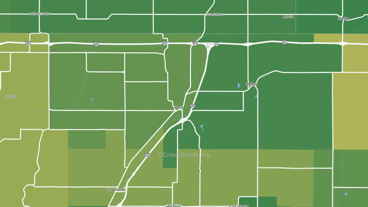Neola, IA Map of Vehicle Theft Rates