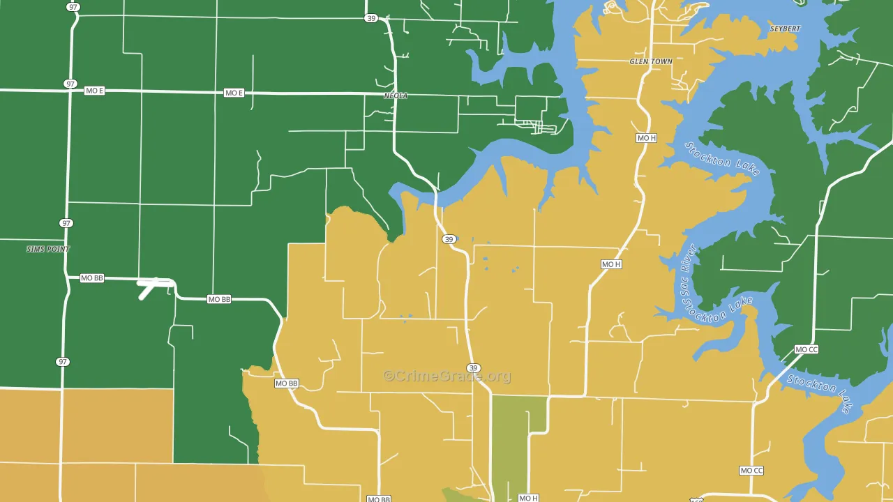 Neola, MO Map of Vehicle Theft Rates