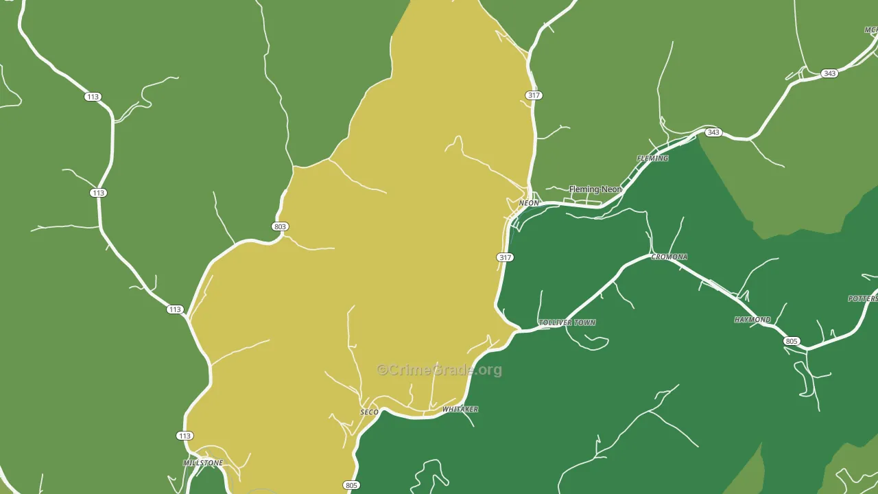 Neon, KY Map of Vehicle Theft Rates