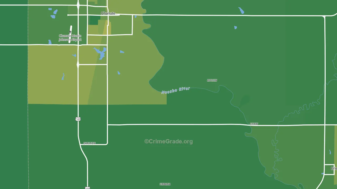 Neosho County, KS Map of Vehicle Theft Rates