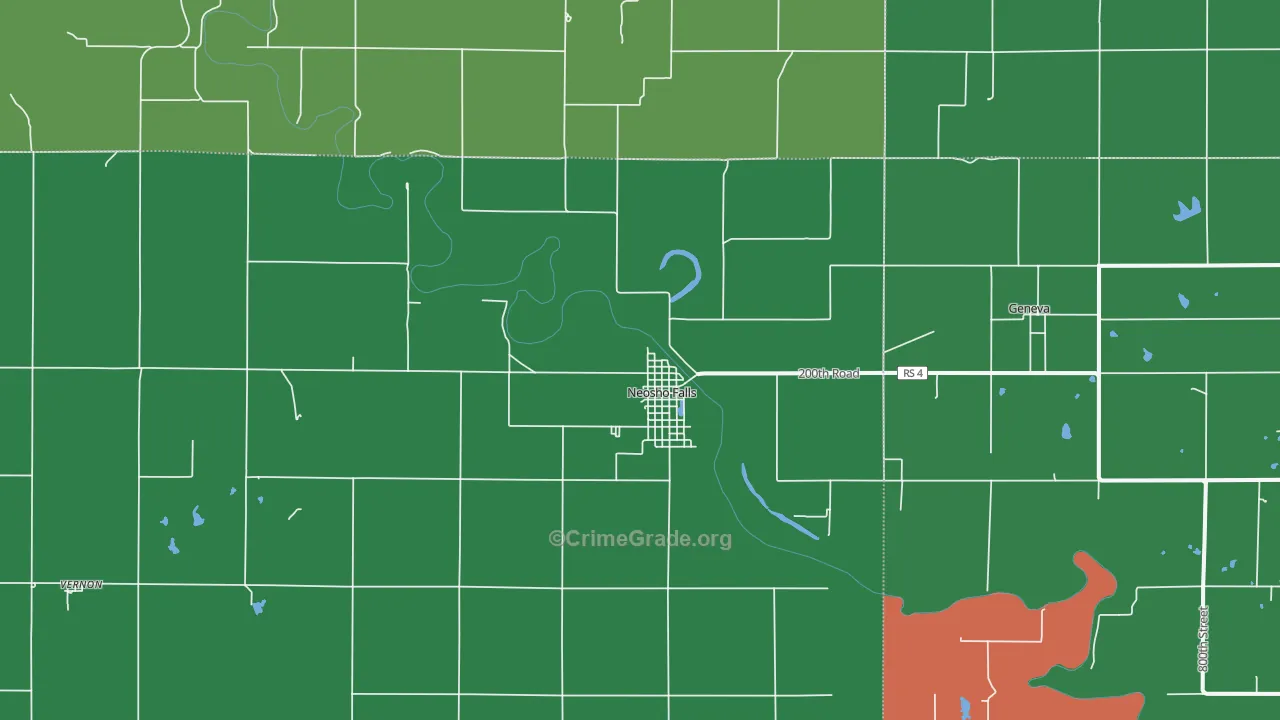 Neosho Falls, KS Map of Vehicle Theft Rates
