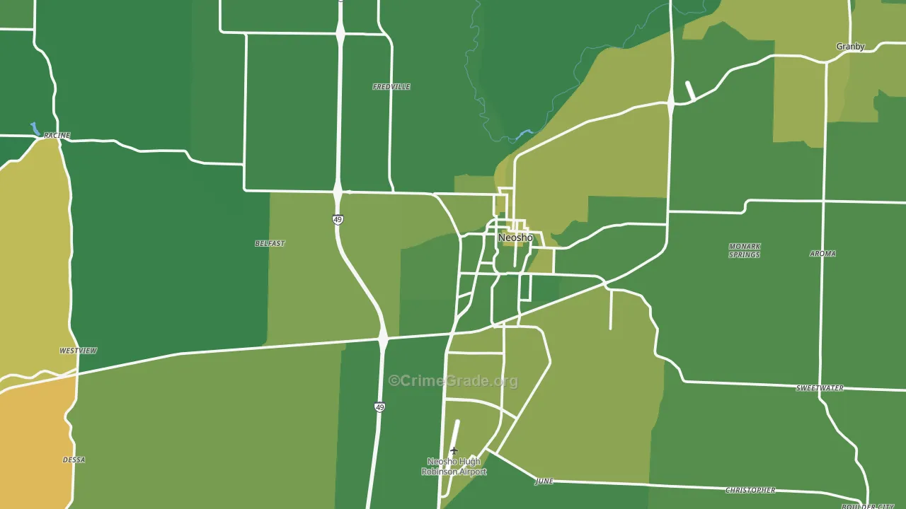Neosho, MO Map of Vehicle Theft Rates