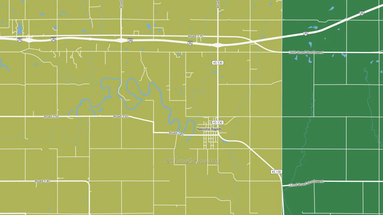 Neosho Rapids, KS Map of Vehicle Theft Rates