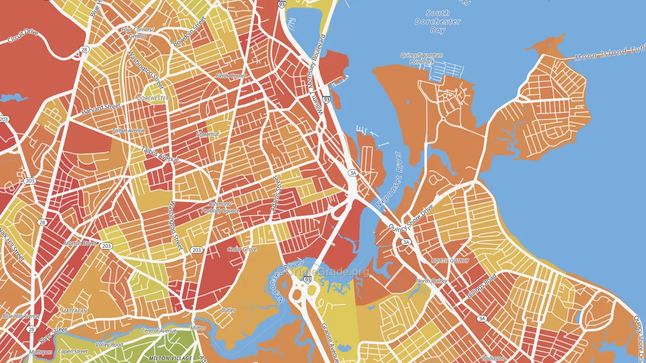 Neponset, Boston, MA Map of Vehicle Theft Rates