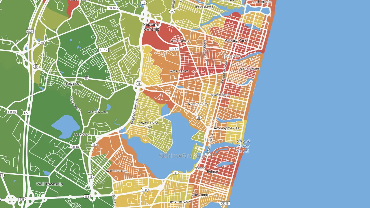 Neptune City, NJ Map of Vehicle Theft Rates