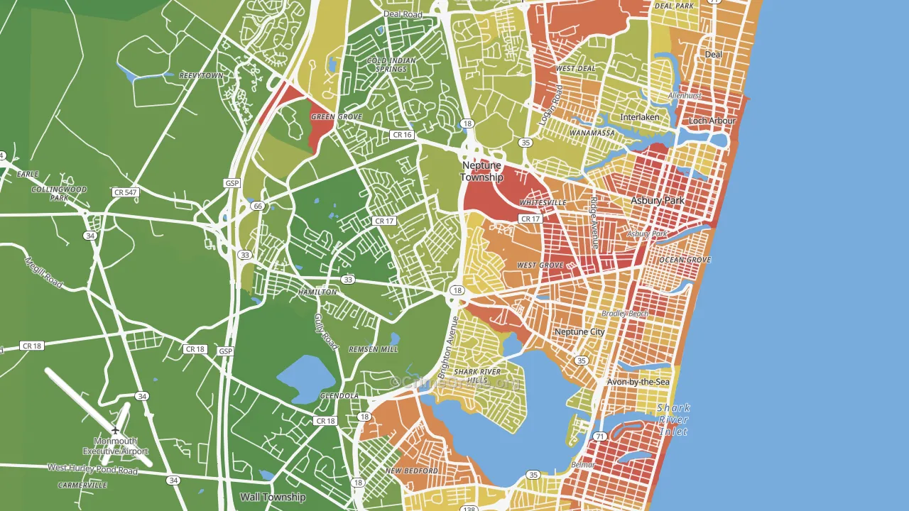 Neptune, NJ Map of Vehicle Theft Rates
