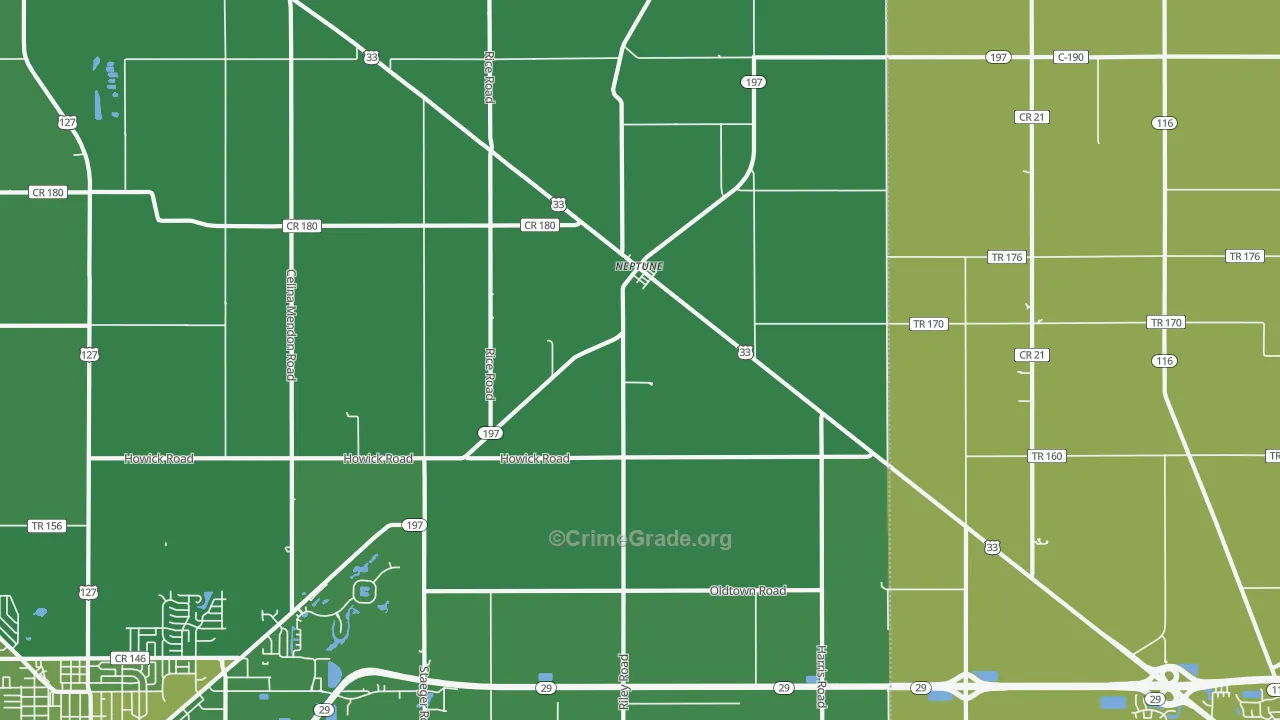 Neptune, OH Map of Vehicle Theft Rates