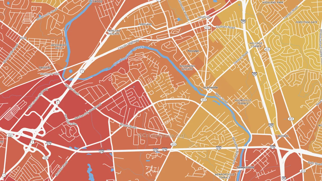 Neshaminy Valley, Bensalem, PA Map of Vehicle Theft Rates