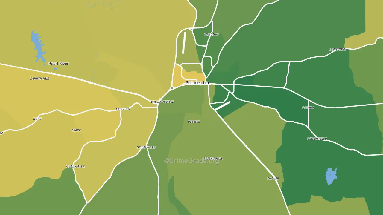 Neshoba County, MS Map of Vehicle Theft Rates