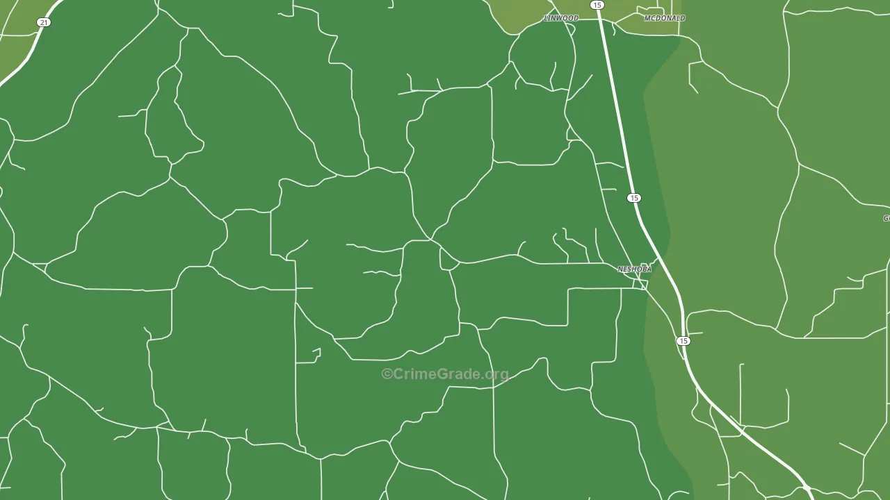 Neshoba, MS Map of Vehicle Theft Rates