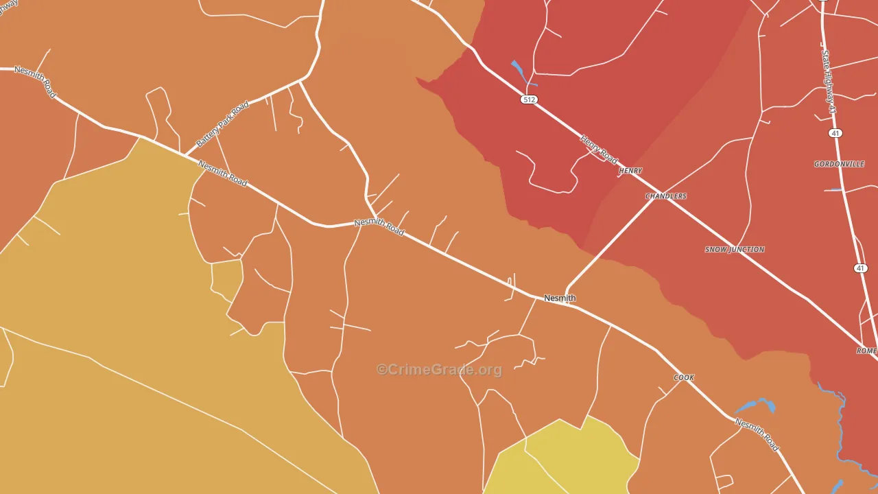 Nesmith, SC Map of Vehicle Theft Rates