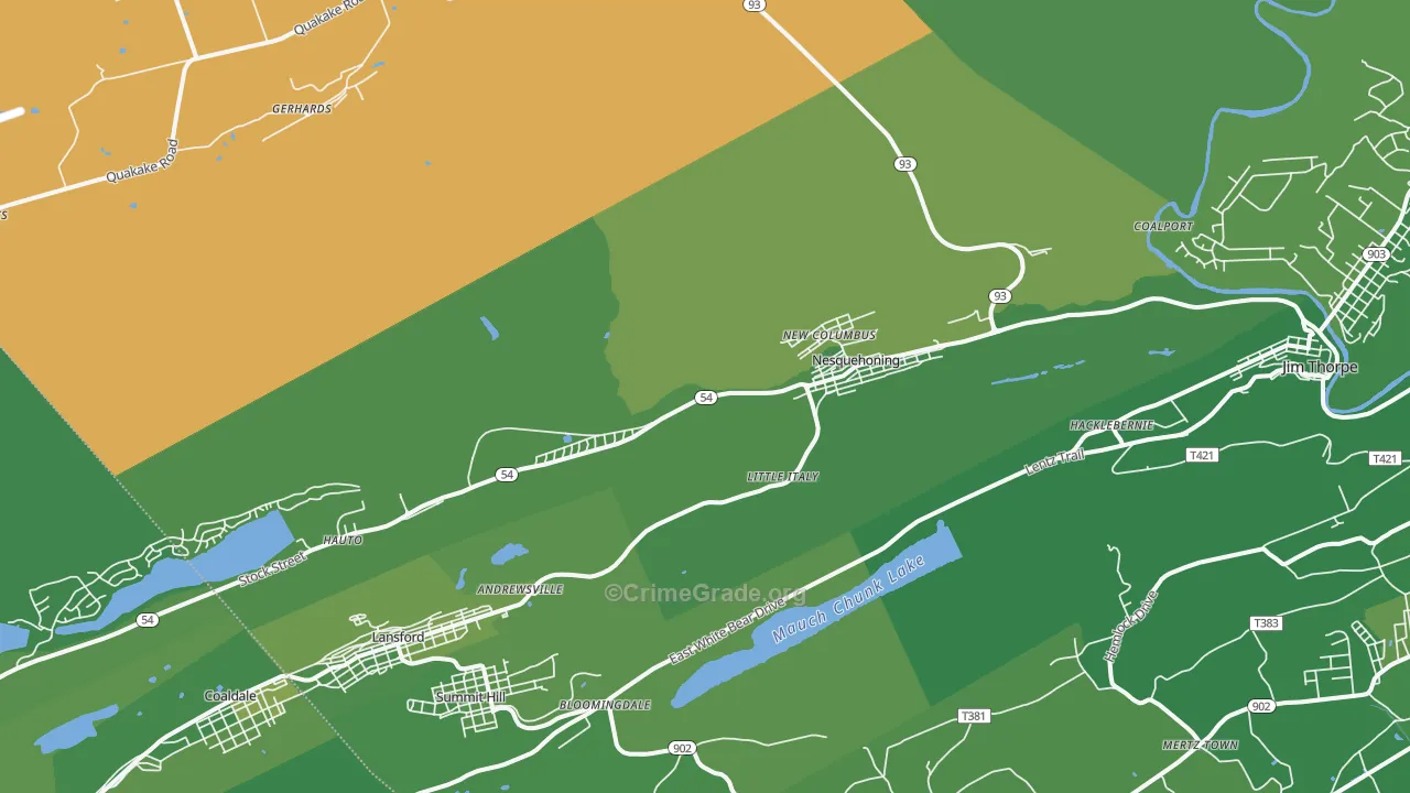 Nesquehoning, PA Map of Vehicle Theft Rates