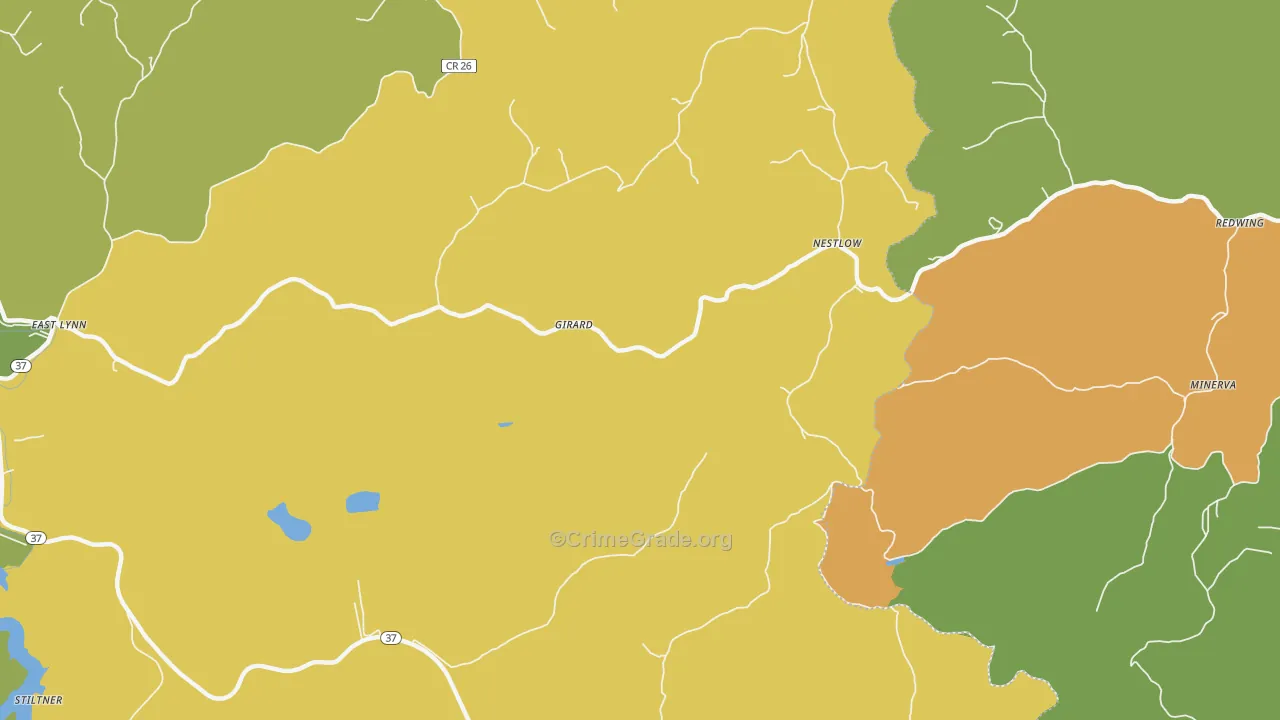 Nestlow, WV Map of Vehicle Theft Rates