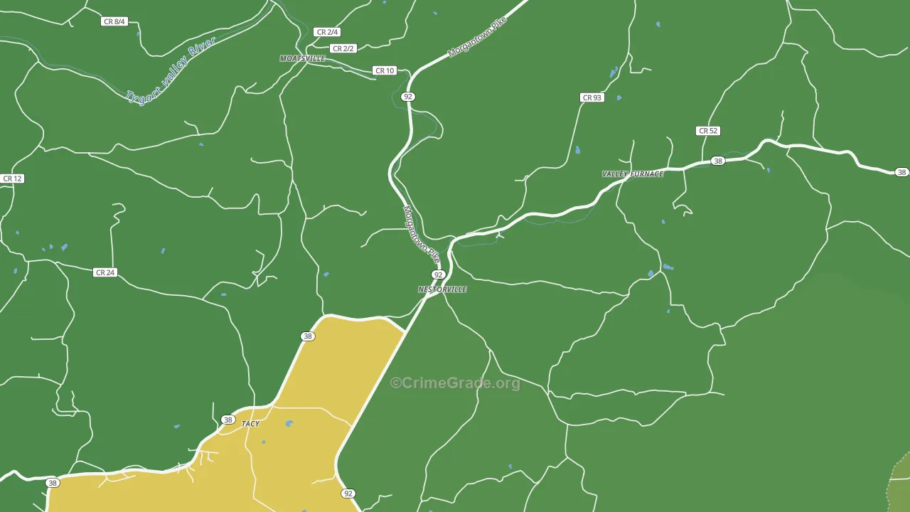 Nestorville, WV Map of Vehicle Theft Rates