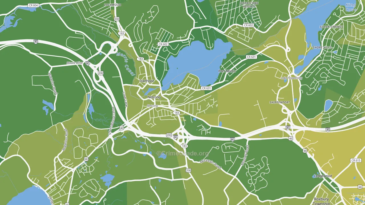 Netcong, NJ Map of Vehicle Theft Rates