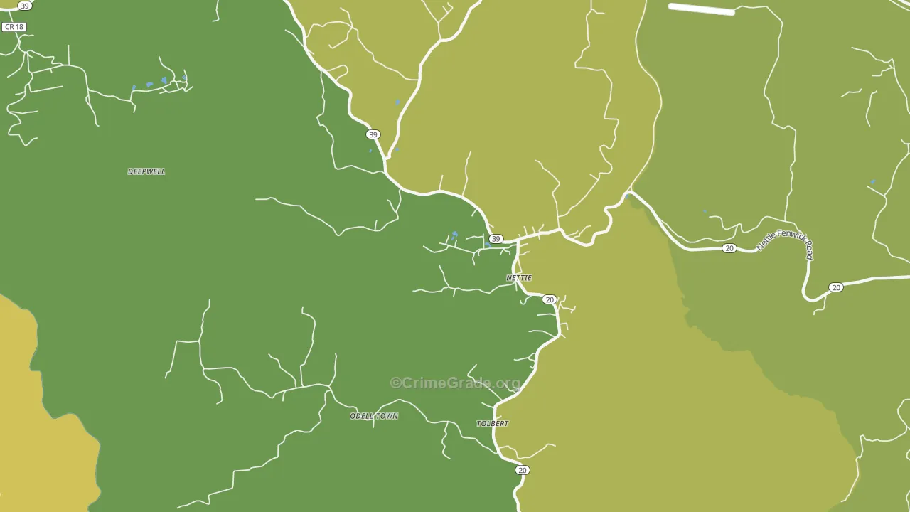 Nettie, WV Map of Vehicle Theft Rates