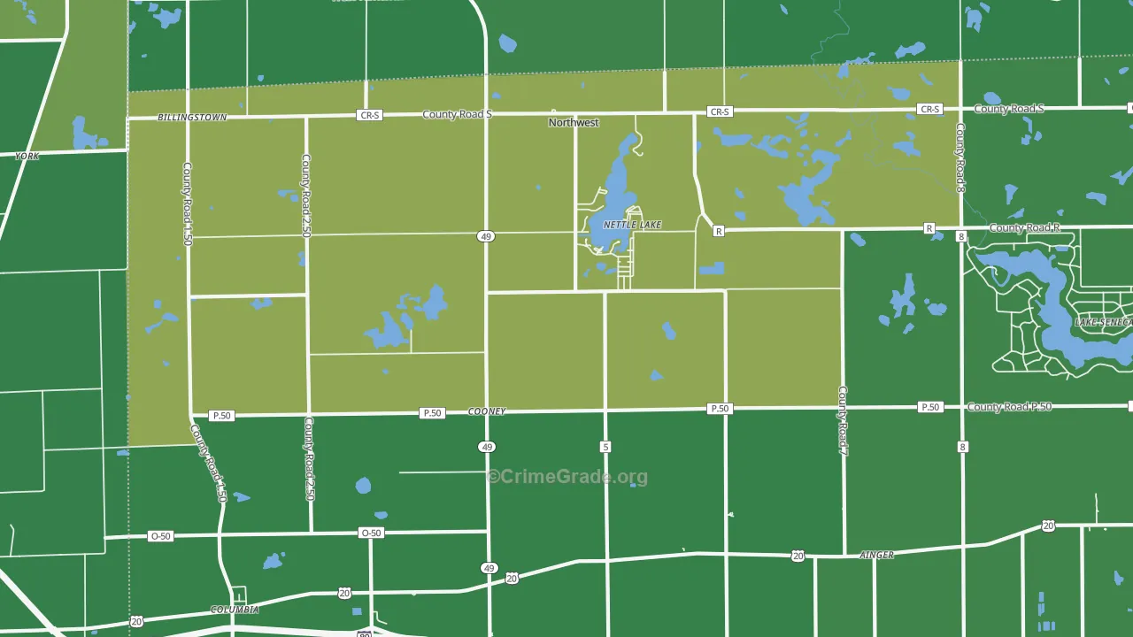 Nettle Lake, OH Map of Vehicle Theft Rates