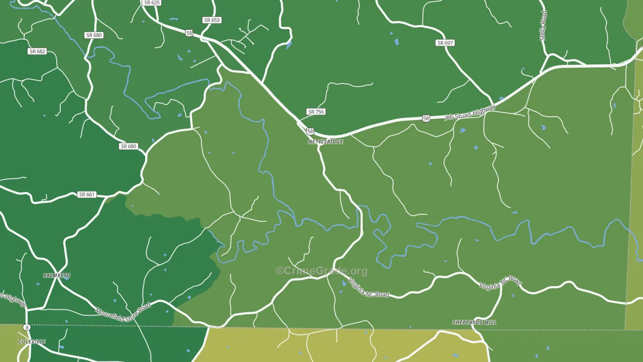 Nettleridge, VA Map of Vehicle Theft Rates