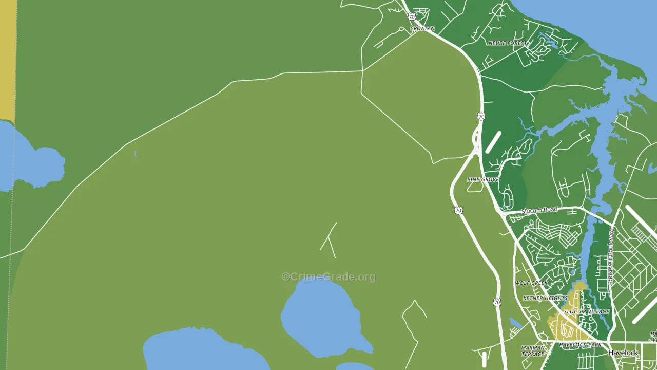 Neuse Forest, NC Map of Vehicle Theft Rates
