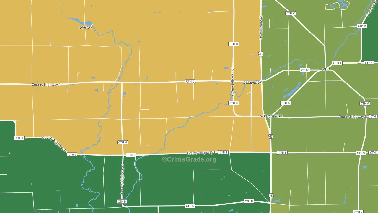 Neva Corners, WI Map of Vehicle Theft Rates