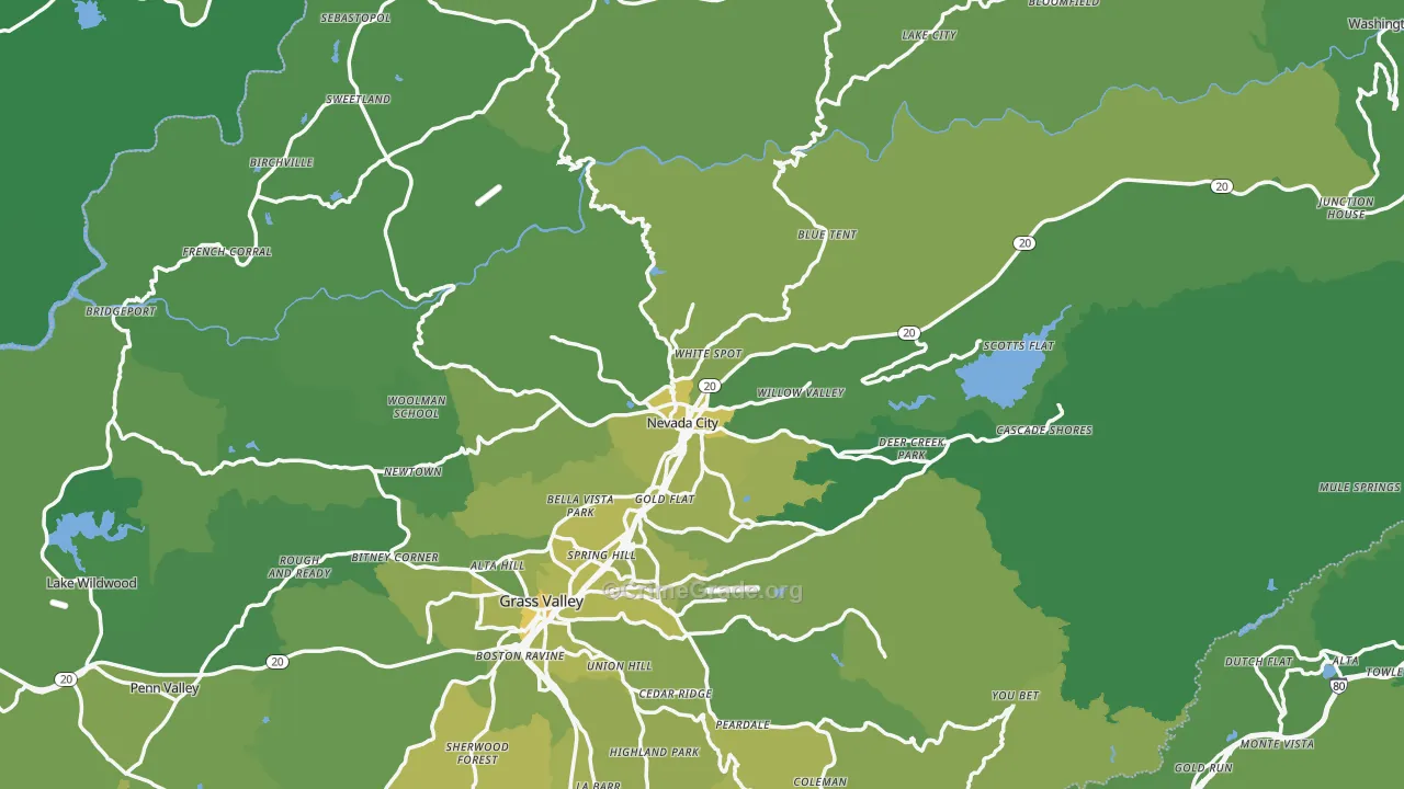 Nevada City, CA Map of Vehicle Theft Rates