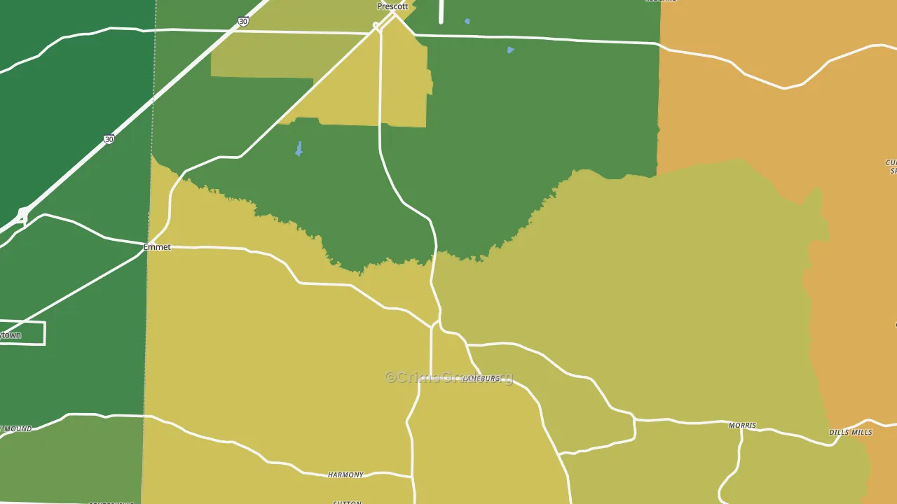 Nevada County, AR Map of Vehicle Theft Rates