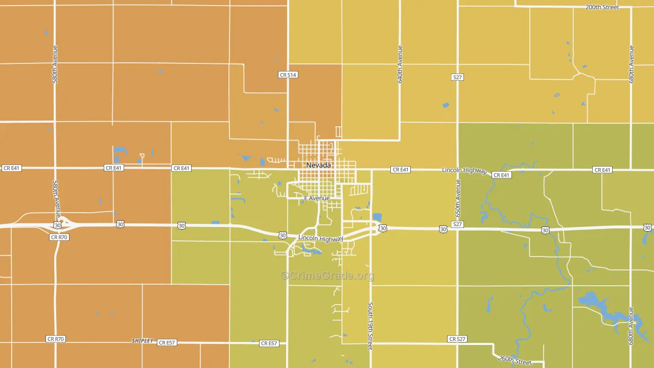 Nevada, IA Map of Vehicle Theft Rates