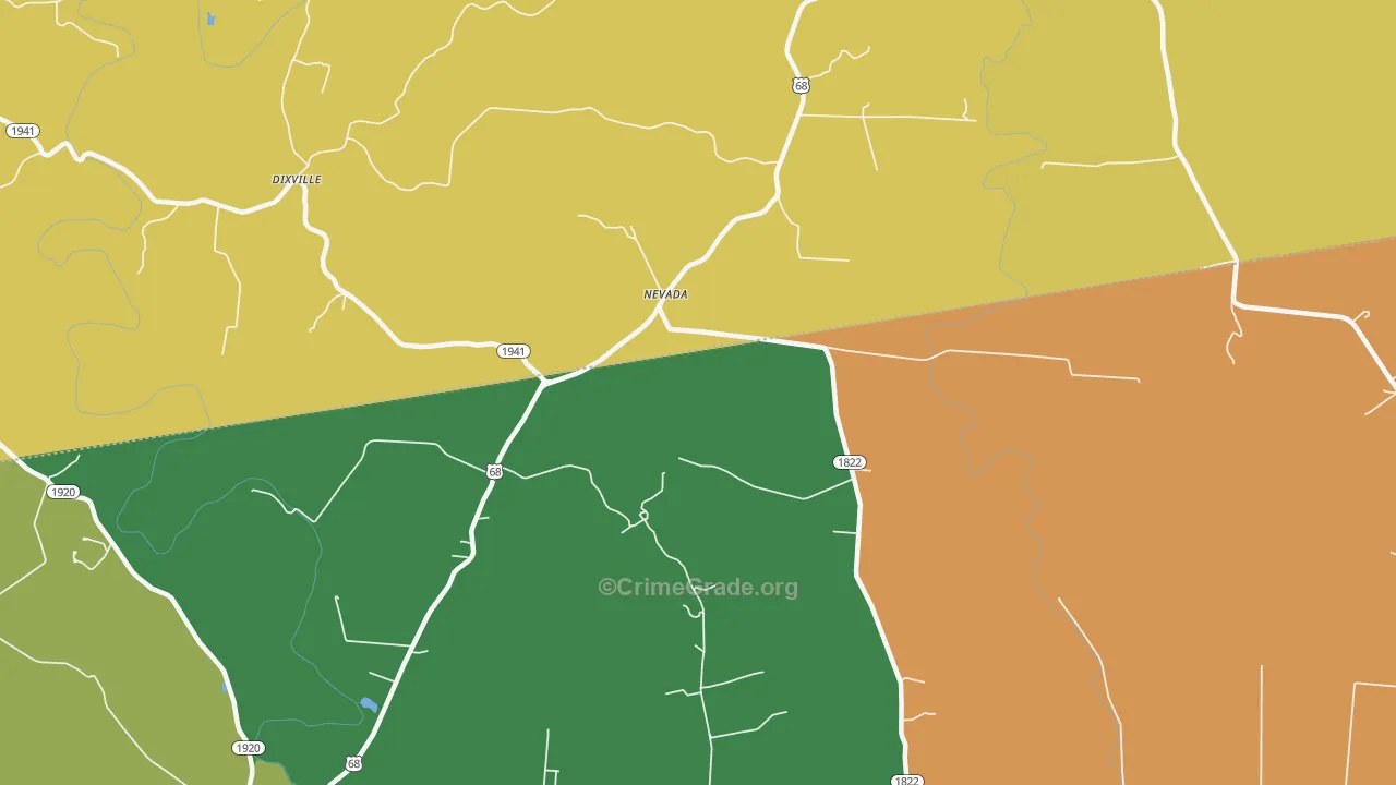 Nevada, KY Map of Vehicle Theft Rates