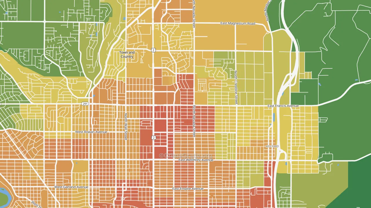 Nevada-Lidgerwood, Spokane, WA Map of Vehicle Theft Rates